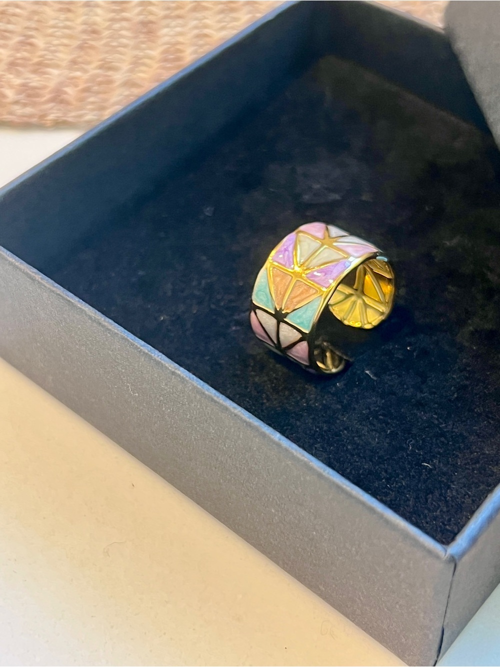 Multicolor Enamel Geometric Adjustable Wide Band Ring - Women’s Jewelry